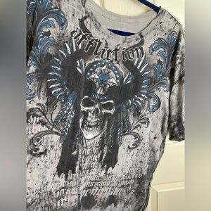 Affliction horned skull and cross distressed look XXL
